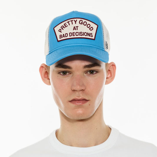 LOGO MESH BACK TRUCKER HAT "GOOD AT BAD DECISIONS"