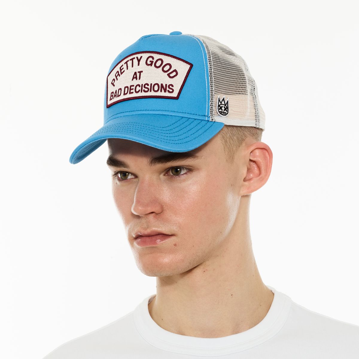LOGO MESH BACK TRUCKER HAT "GOOD AT BAD DECISIONS"
