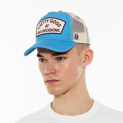 LOGO MESH BACK TRUCKER HAT "GOOD AT BAD DECISIONS"