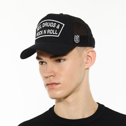 LOGO MESH BACK TRUCKER HAT "SEX DRUGS ROCK N ROLL"