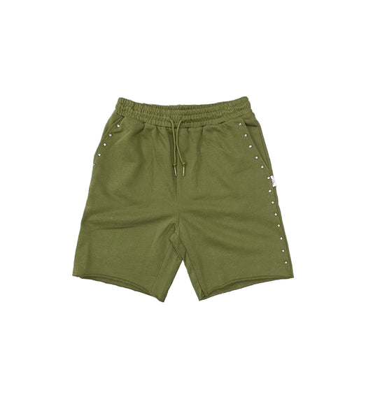 BKYS "RHINESTONE" F-TERRY SHORTS OLIVE GREEN MENS SHORTS