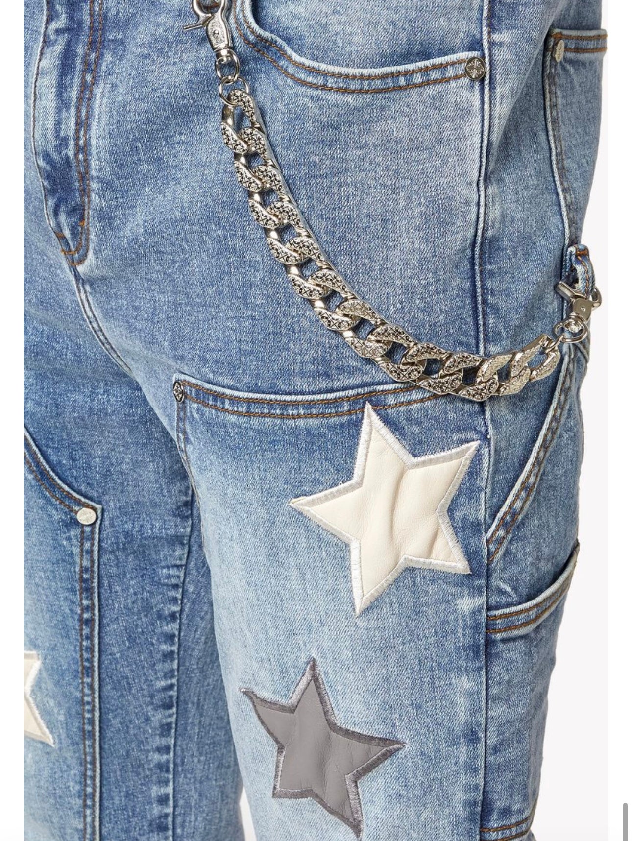Aqua Blue Vintage Stars Denim