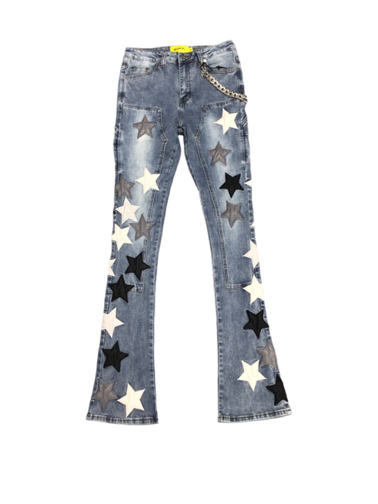 Aqua Blue Vintage Stars Denim