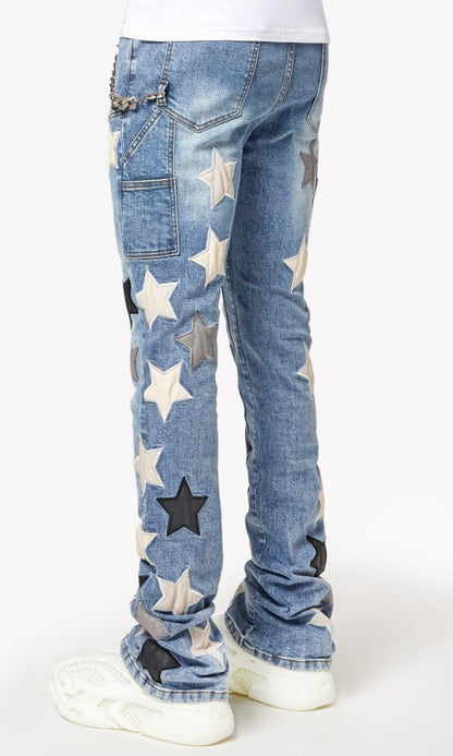 Aqua Blue Vintage Stars Denim
