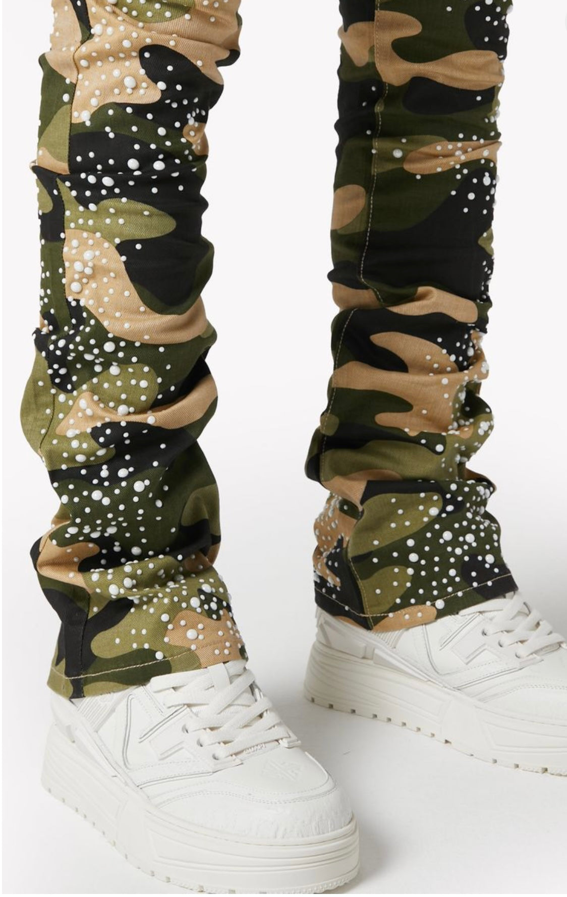 Camo Pearls Embellished Denim