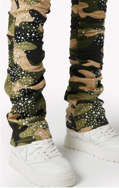 Camo Pearls Embellished Denim