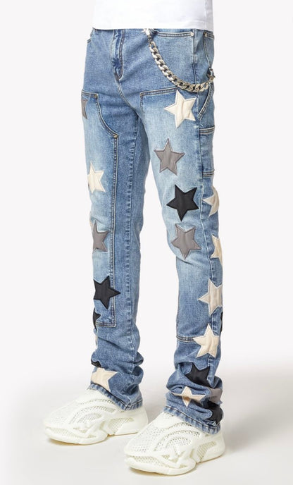 Aqua Blue Vintage Stars Denim