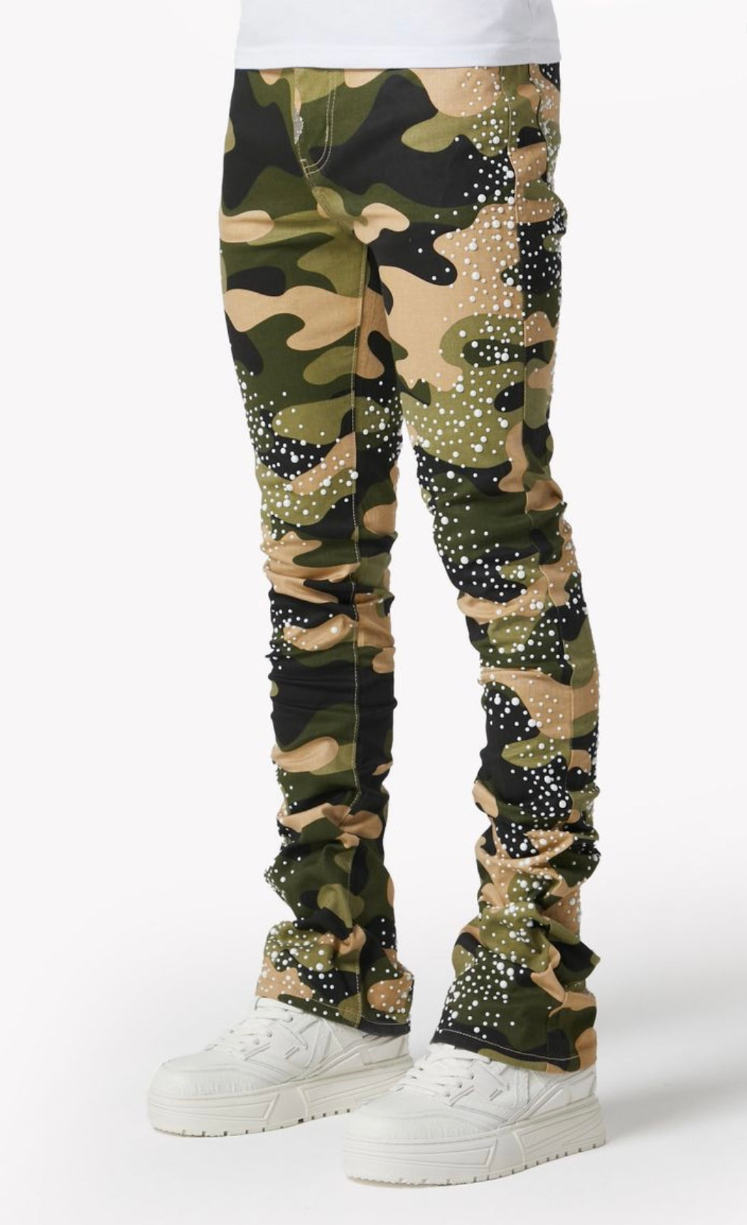 Camo Pearls Embellished Denim