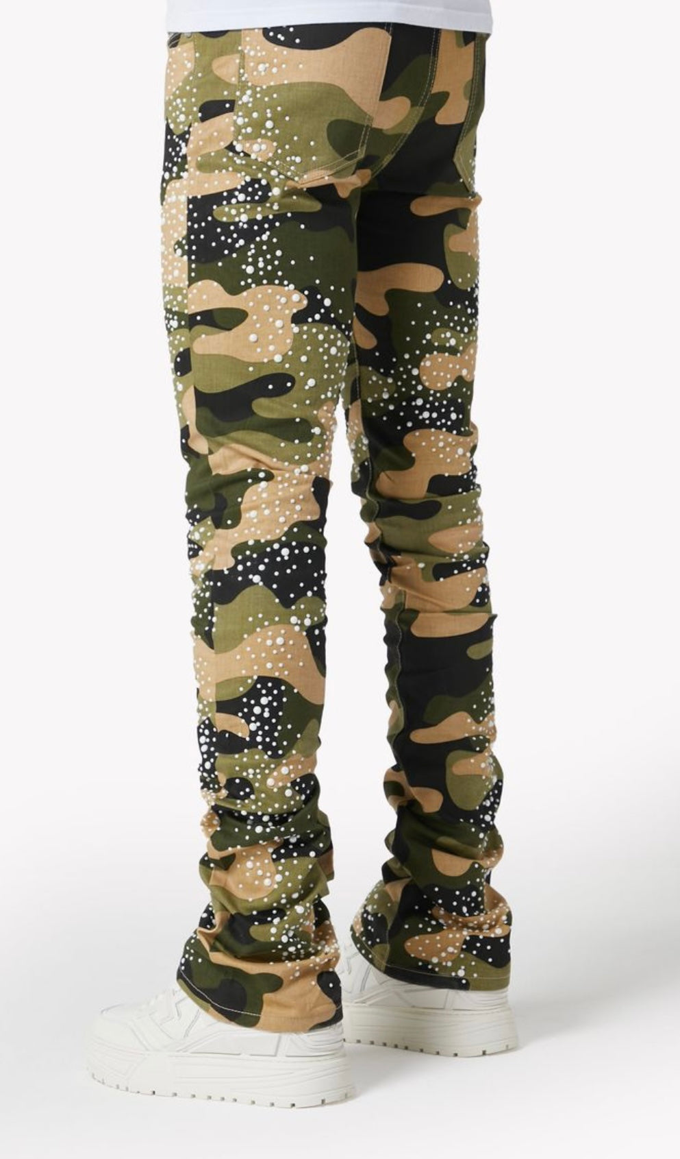 Camo Pearls Embellished Denim