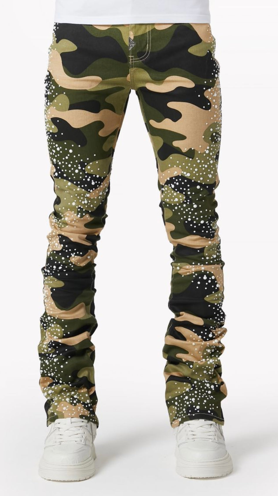 Camo Pearls Embellished Denim