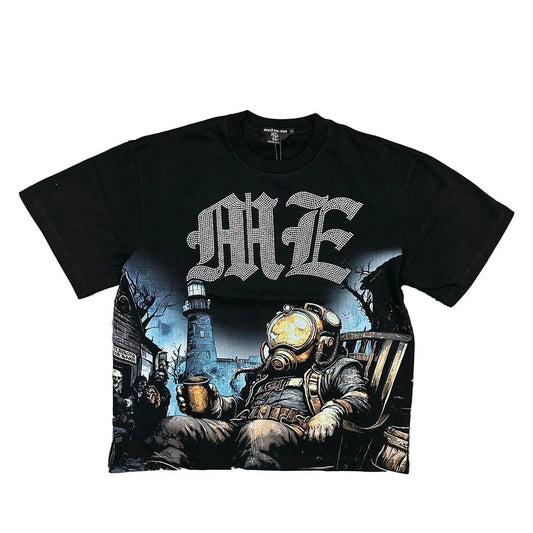 Mixed Emotion Mens T-Shirt Tee Black Astronaut Rhinestone Short Sleeve