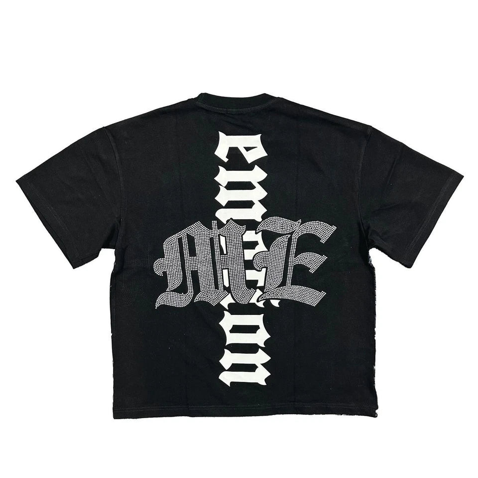 Mixed Emotion Mens T-Shirt Tee Black Astronaut Rhinestone Short Sleeve