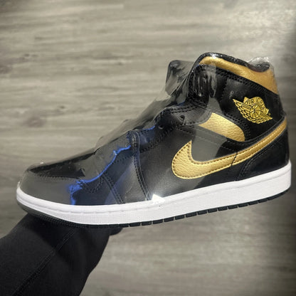 MAir Jordan 1 Mid Shoes Black Metallic Gold White