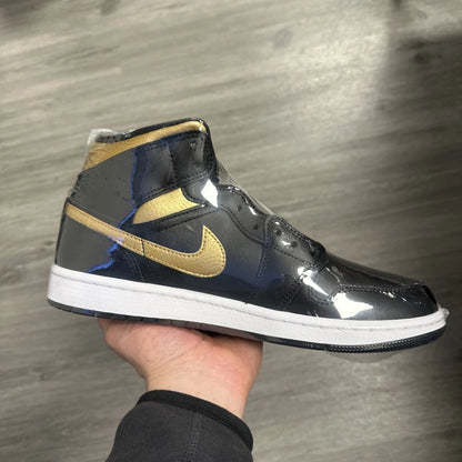 MAir Jordan 1 Mid Shoes Black Metallic Gold White
